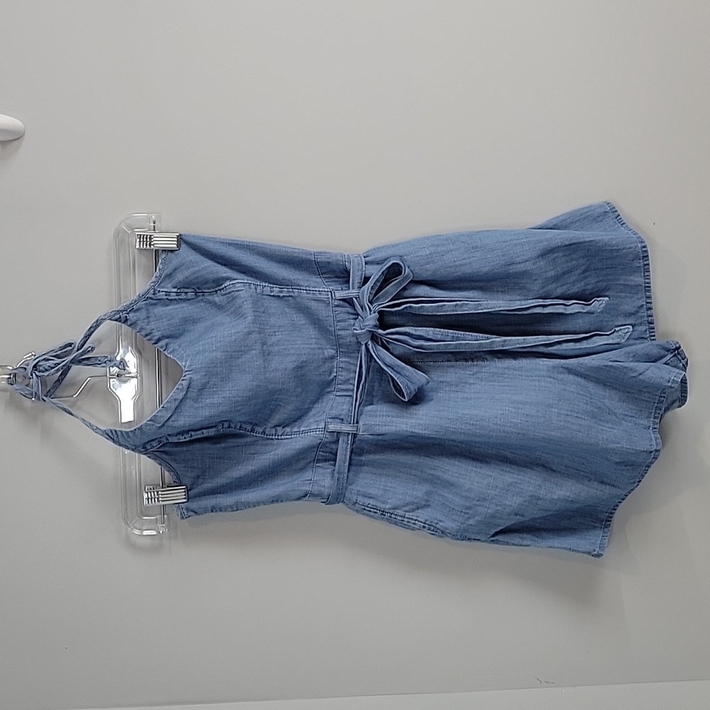 Hollister chambray smocked romper with belt & pockets y2k